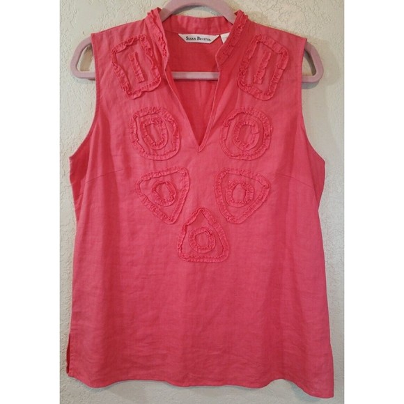 Susan Bristol Tops - Susan Bristol Tunic 100% linen Sleeveless V-Neck Size Medium Coral